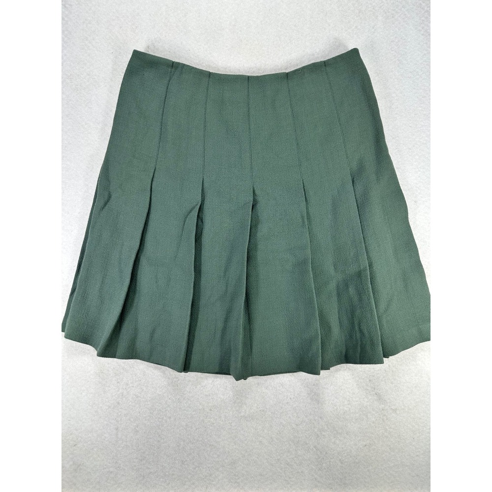 Lafayette 148 New York Green 100% Wool Pleated Mini Skirt Size 12 Crepe Lined